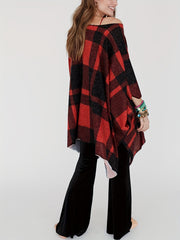 Plaid Round Neck Cover Up Blouse Loose Fit Casual Beachwear Cover Up Shirt