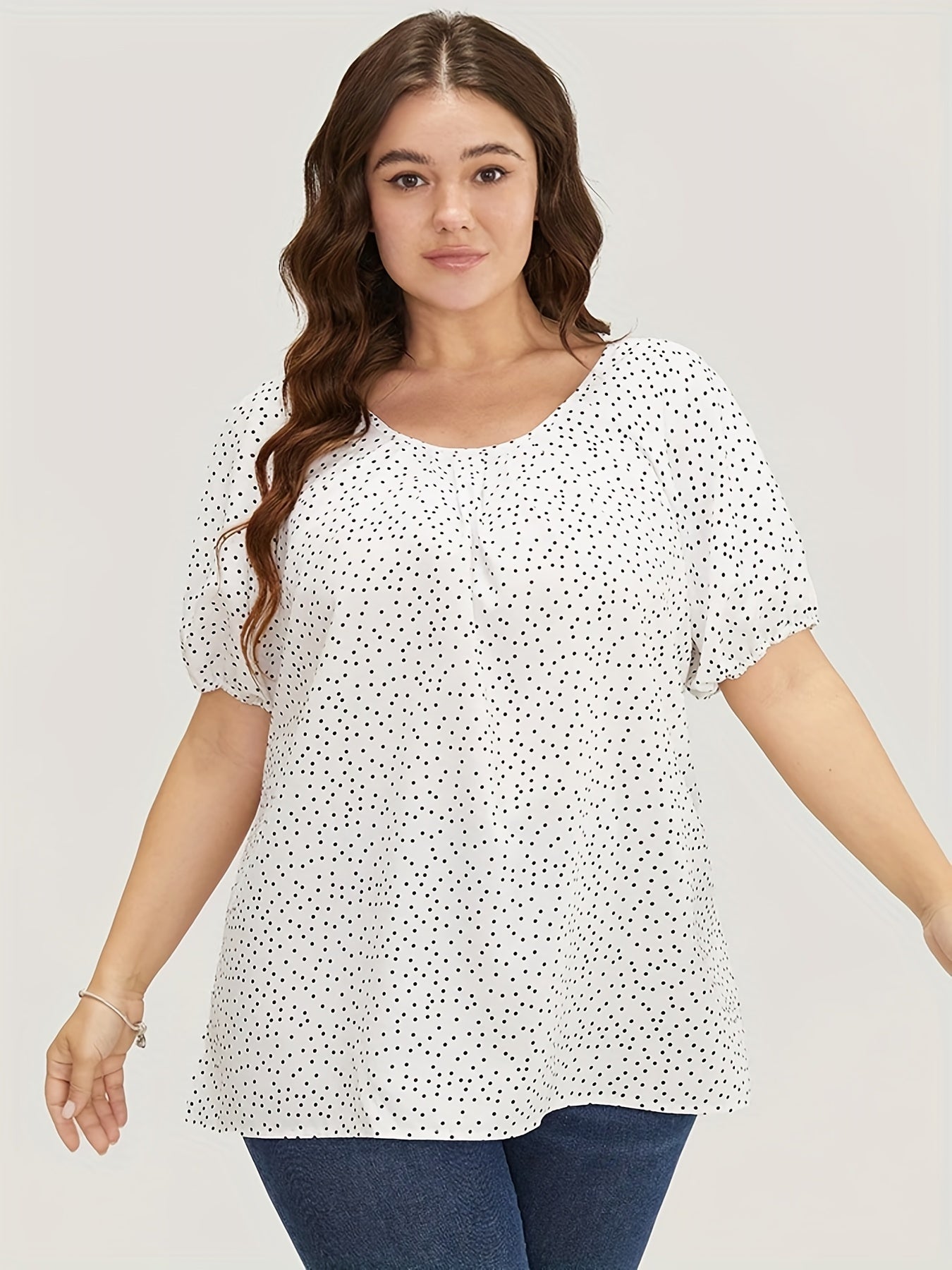 Dot Print Puff Sleeve Shirt Top