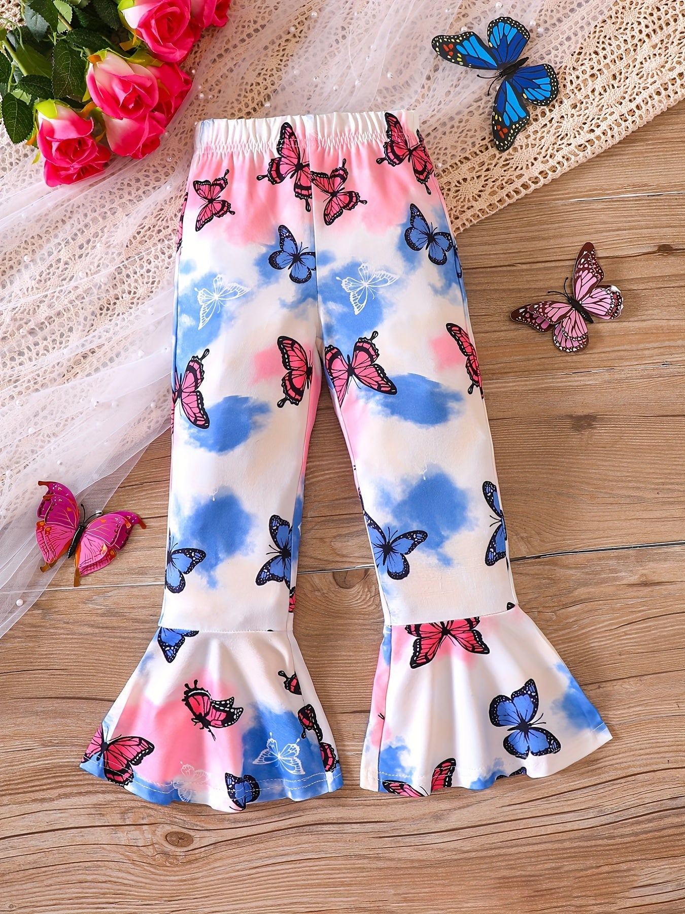 Girls' Butterfly Print Flared Pants Spring Summer Fall
