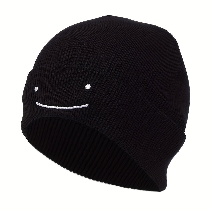 Happy Face Knit Cuffed Beanie Hat