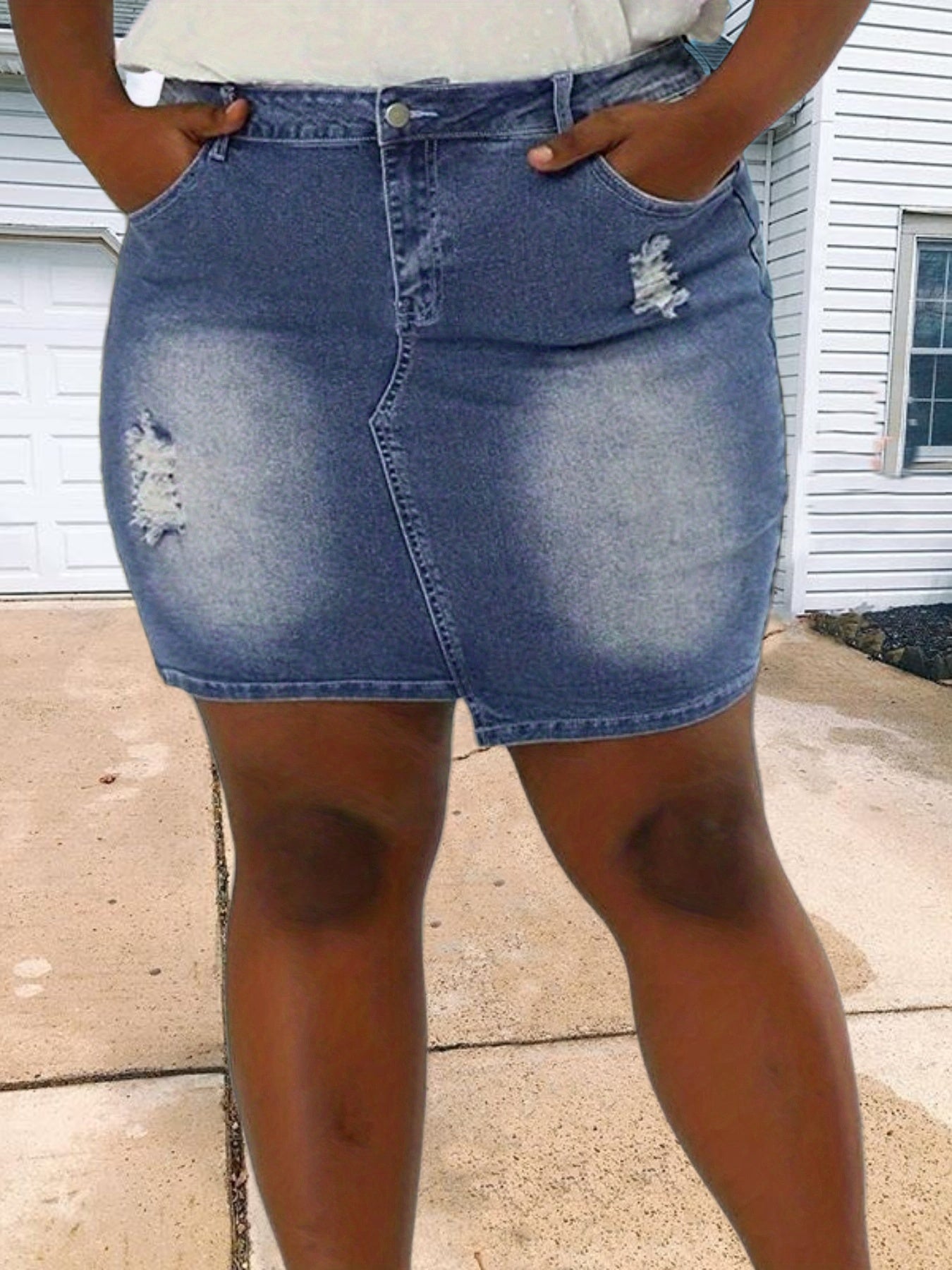 Casual Denim Skirt High Stretch Preppy Denim