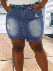 Casual Denim Skirt High Stretch Preppy Denim