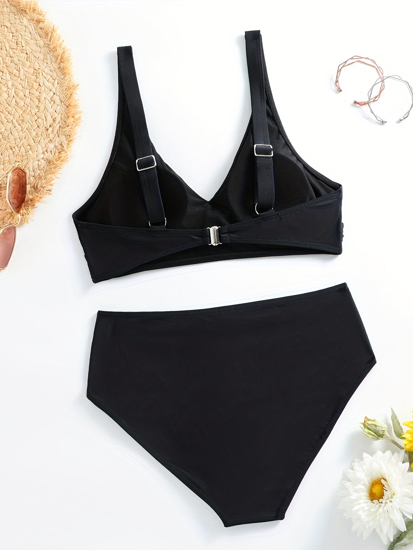 Green V Neck Bikini Set Ruched Back Buckle Backless High Cut Swimsuit