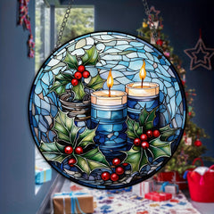 Christmas Snowman Suncatcher Stained Glass Window Hanging