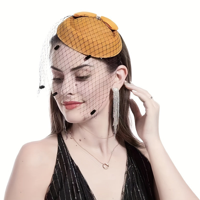 Bowknot Decor Fascinator Hats With Veil Pillbox Hat Velvet Hair Clip