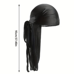 Men's Silky Turban Head Wrap Hat Wig Satin Extra Long Tail