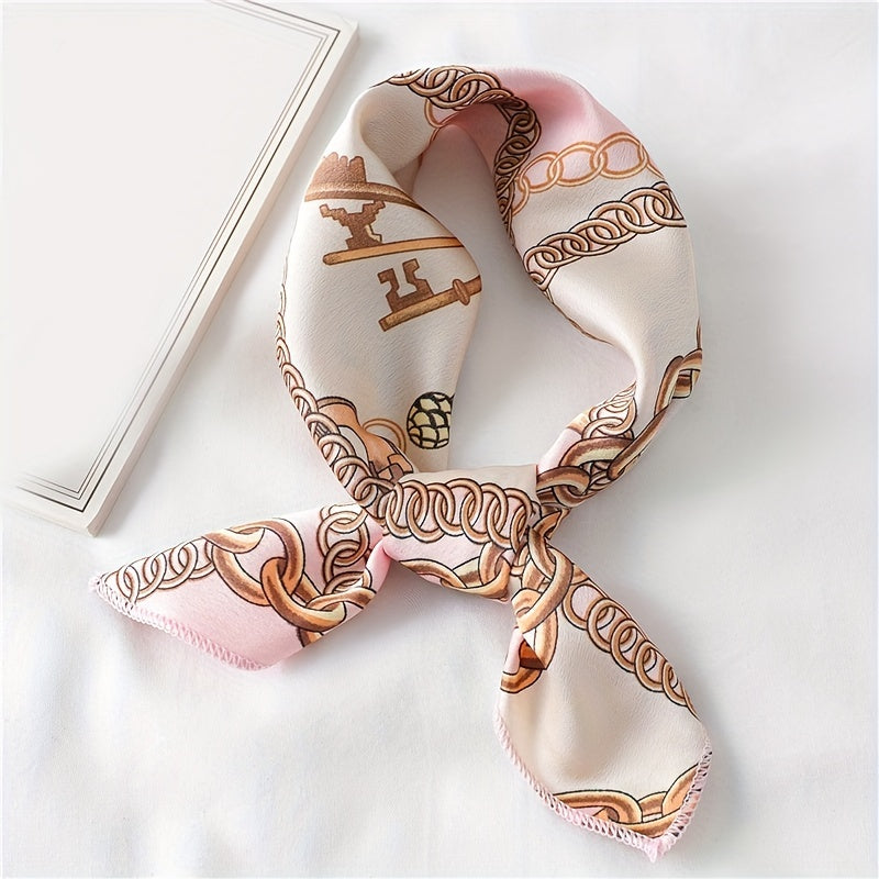 Vintage Chain Print Bandana Small Satin Square Scarf Neckerchief Head Wrap