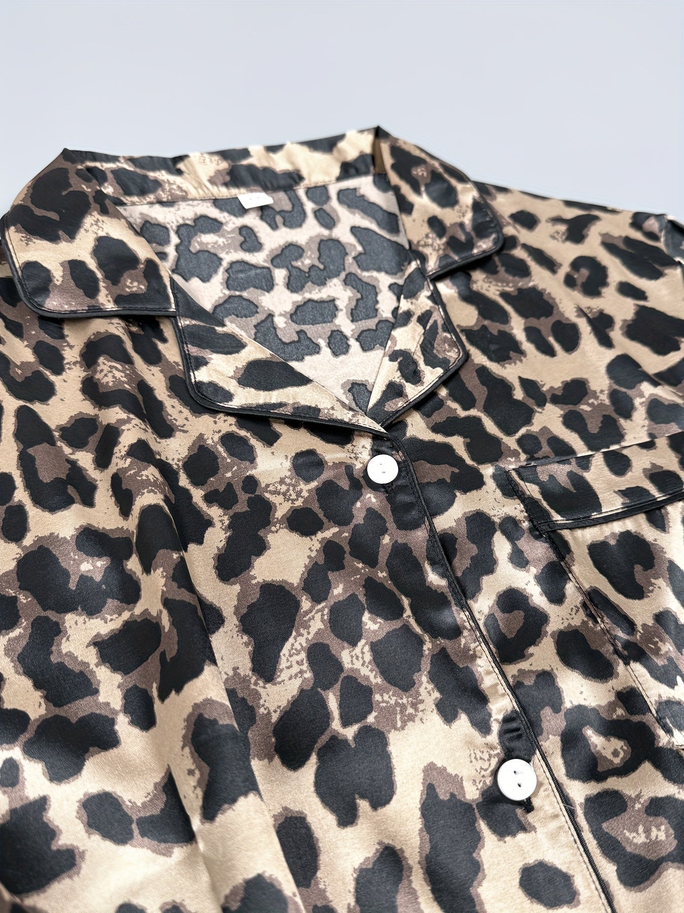 Leopard Satin NightDress Short Sleeve Pajama Dress Women's Sleepwear