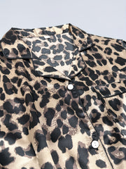 Leopard Satin NightDress Short Sleeve Pajama Dress Women's Sleepwear