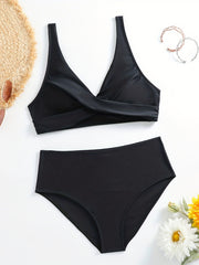 Green V Neck Bikini Set Ruched Back Buckle Backless High Cut Swimsuit