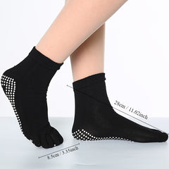 Rainbow Yoga Socks Five Toes Non Slip Towel Bottom Knitted Calf Women's Socks