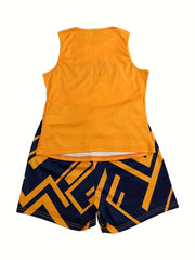 2 Pcs Letter Print Crew Neck Tank Top & Abstract Print Shorts Set