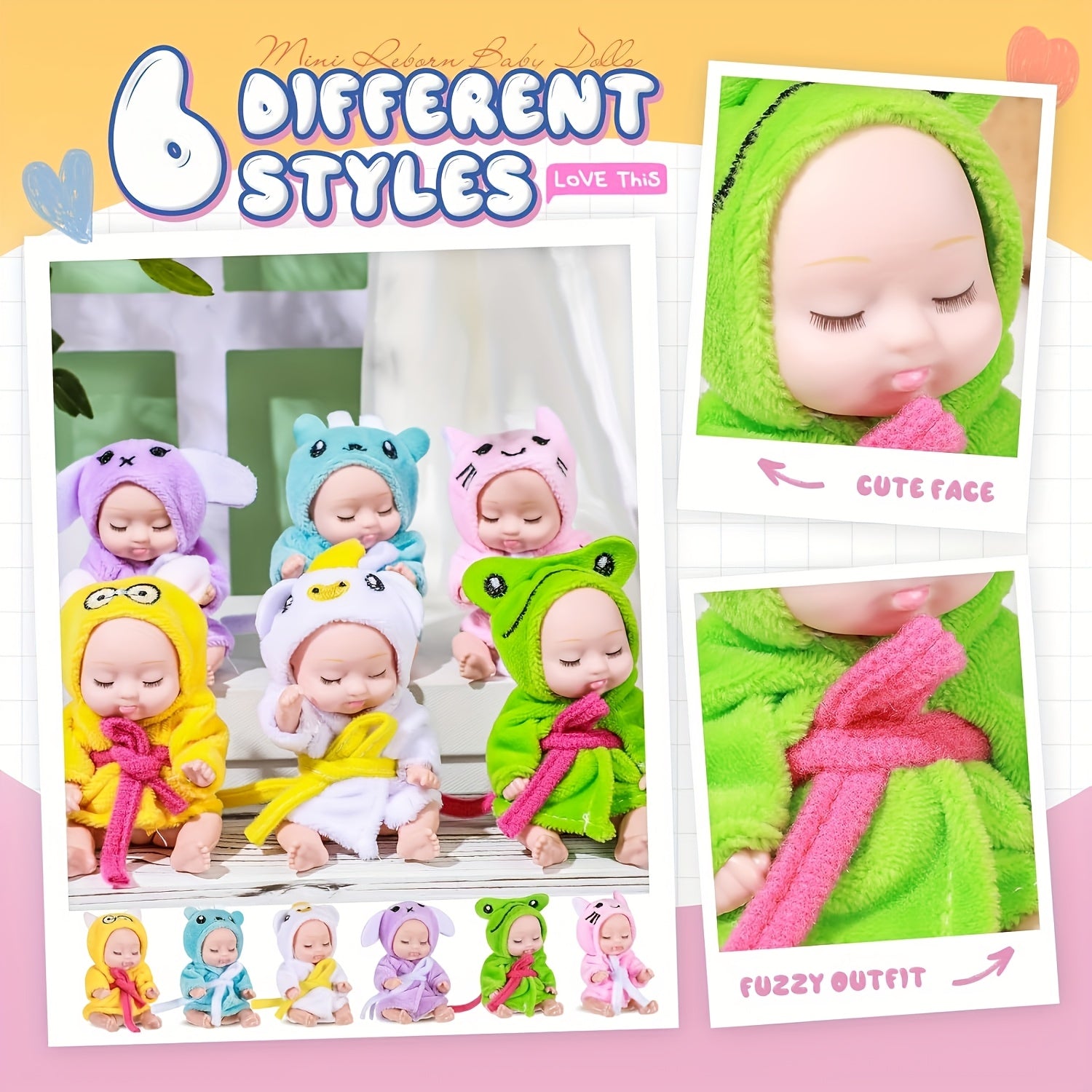 6 Pack Mini Baby Dolls 4 Inch Realistic Newborn Doll Set