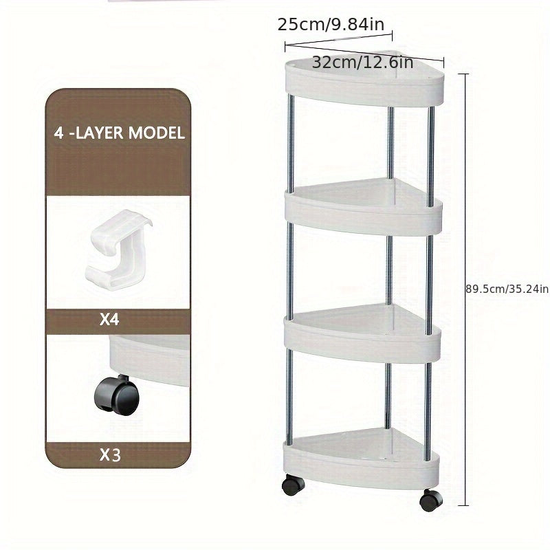 Corner Shelves Stand With Wheel 4 Tier Toilet Paper Stand