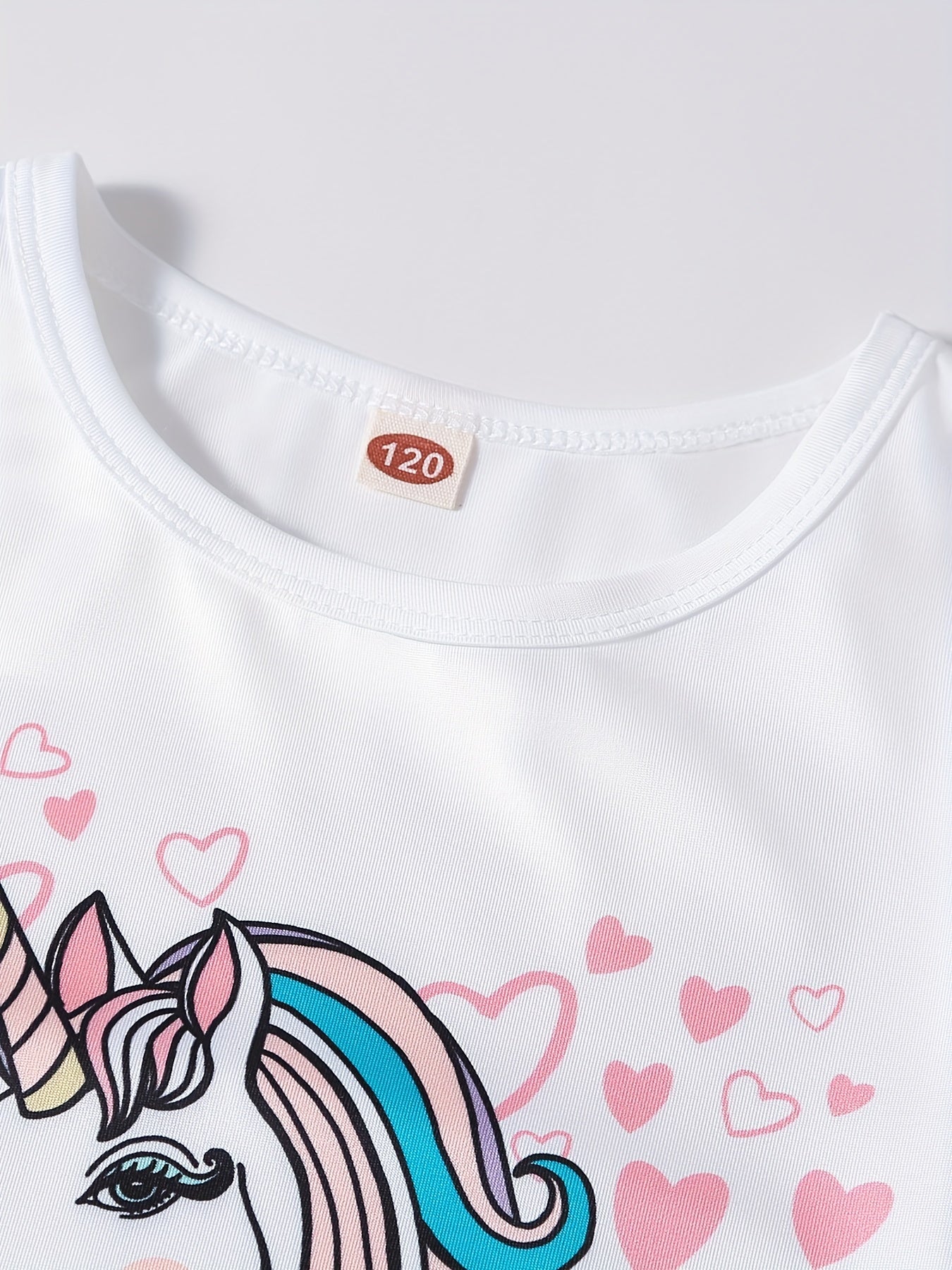 Unicorn Cartoon Long Sleeve Top & Heart Graphic Pants Pj Set
