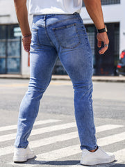 Men's Slim Fit Ripped Cotton Jeans Street Style Stretch Denim Pants