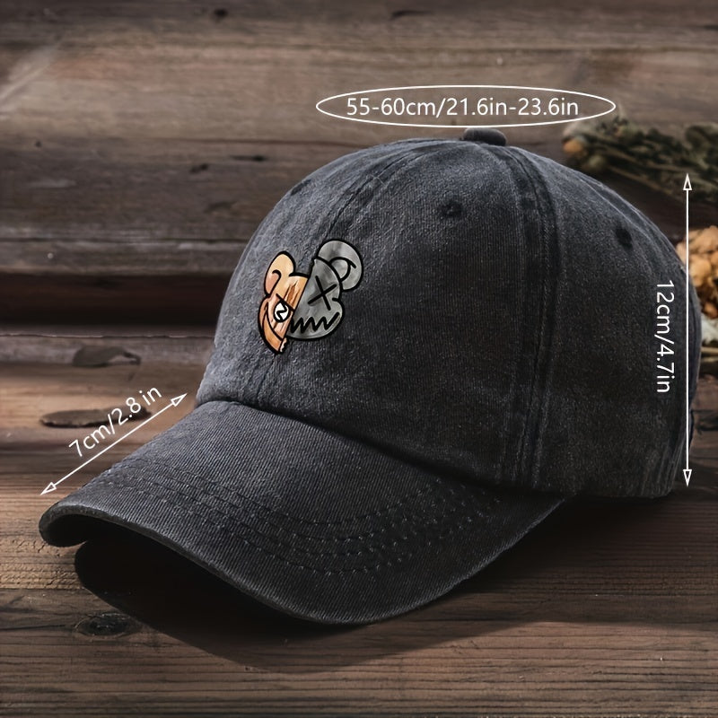 Bear Printed Baseball Cap Washed Distressed Dad Hats Unisex Solid Sun Hats