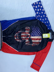 YTCYCLE Skeleton Head & US Flag Men's Zip Up Short Sleeve Cycling Jersey