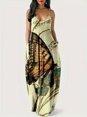 Butterfly Print Maxi Cami Dress with Pockets