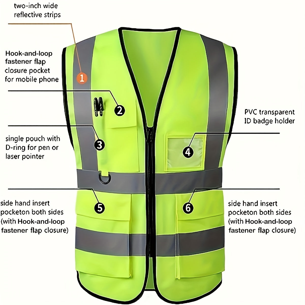 Reflective Safety Vests With Pockets And Zippers