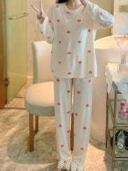 Heart Print Long Sleeve Pajama Set Women's Sleepwear & Loungewear
