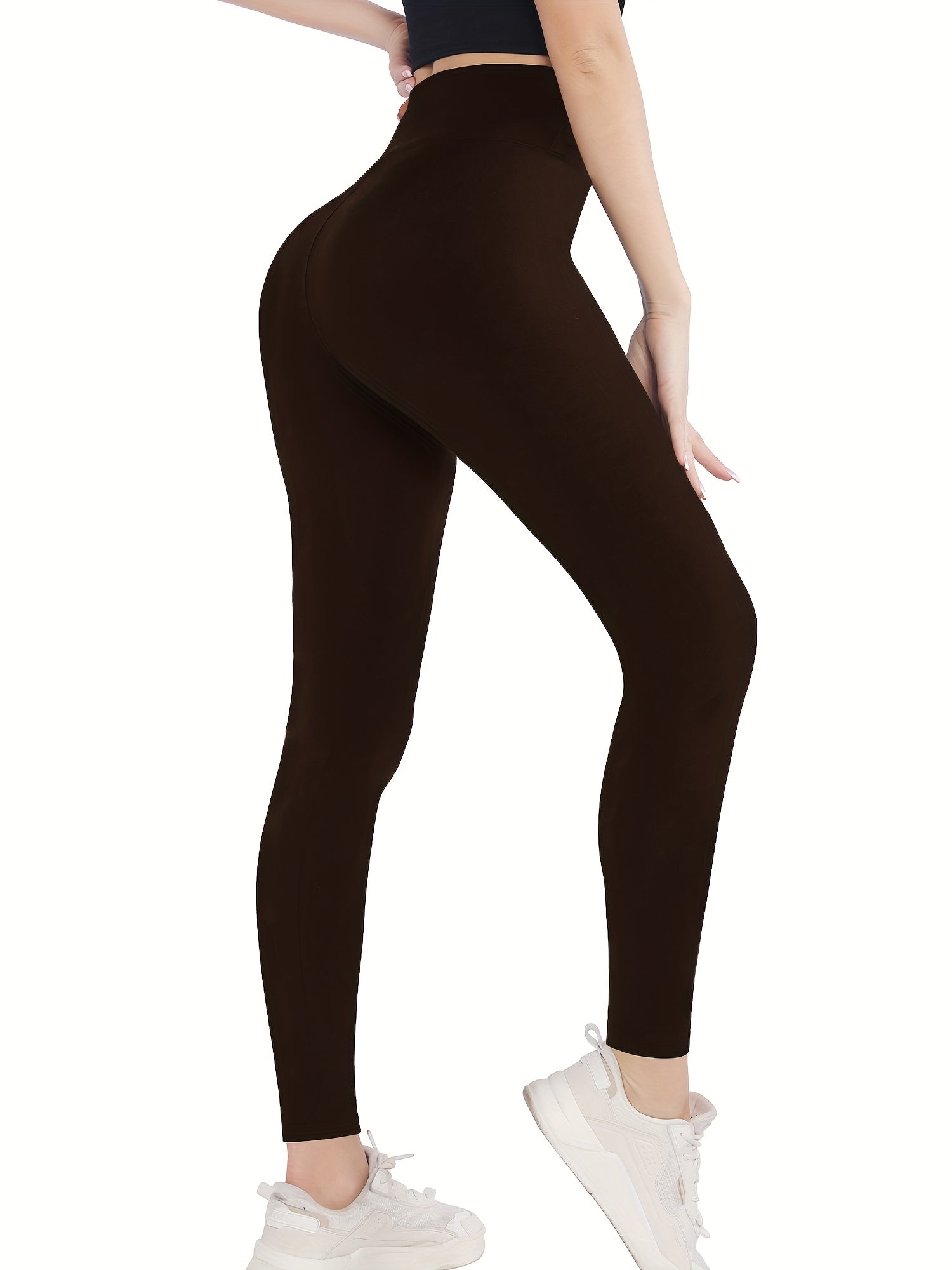Solid High Waist Stretch Leggings, Women's Clothing