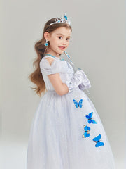 Girls Butterflies Print Princess Dress Costume