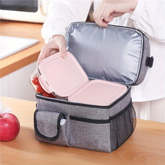 Portable Double Layer Insulated Lunch Bag for Outdoor Picnic