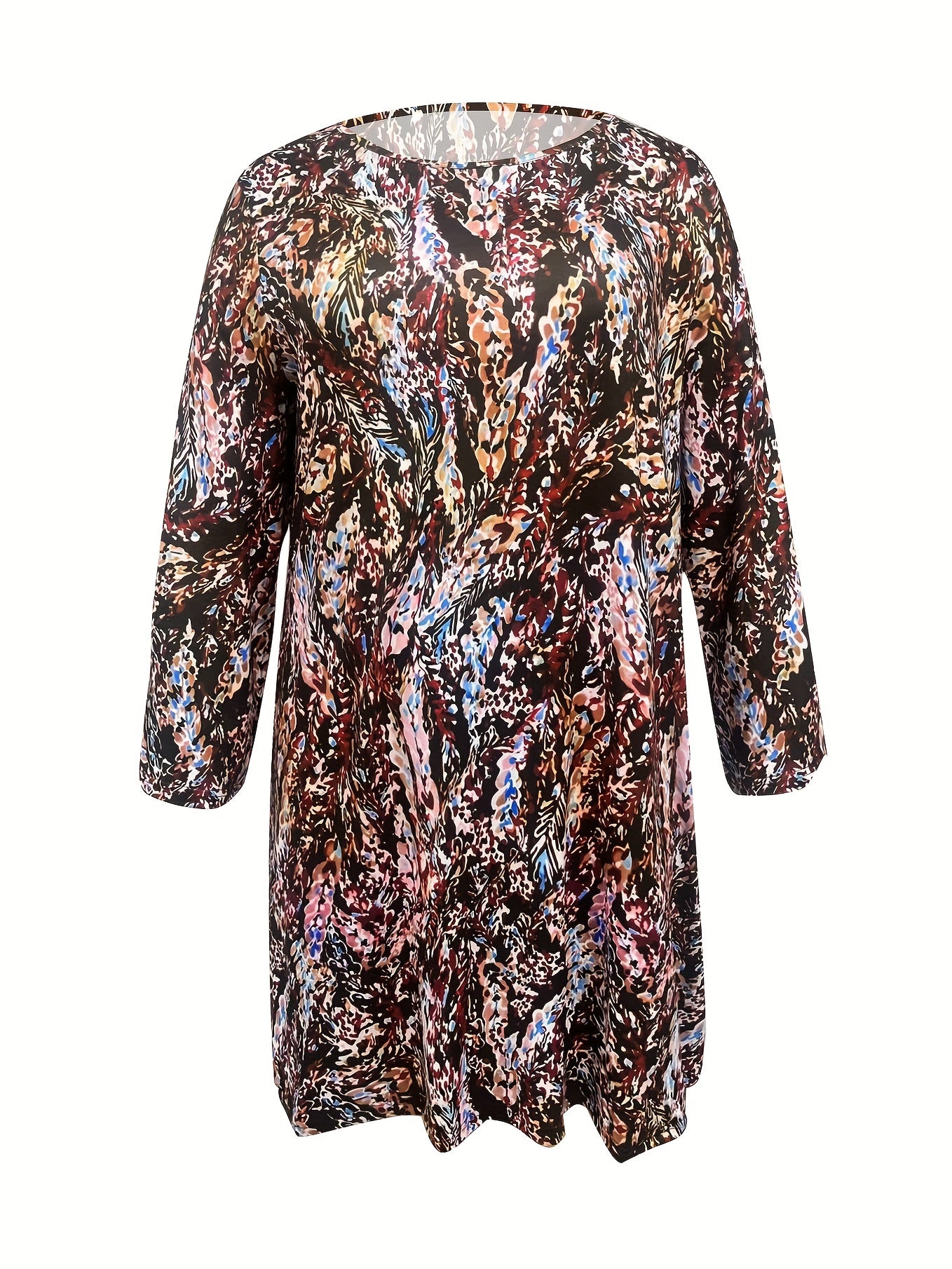 Casual Dress Women's Plus Allover Print Lantern Sleeve Round Neck Loos