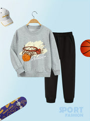 Boys Basketball Sweatshirt & Sweatpants Set Kids Fall Winter Clothes