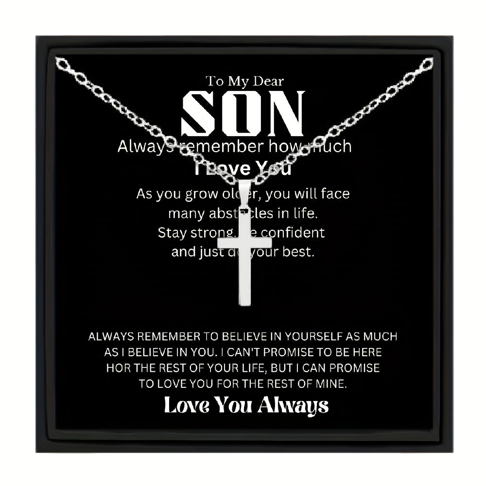 Son Cross Necklace - Stainless Steel Birthday Gift for Teen Boys