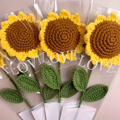 Sunflower Knitted Bouquet Soft Yellow Home Decor Ribbon & Leaves