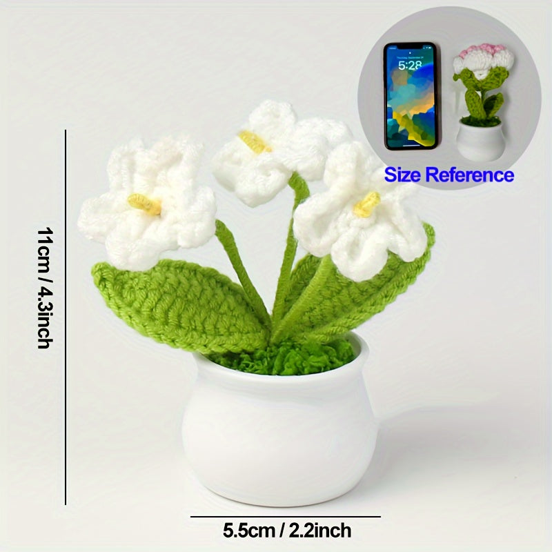 Hand Knitted Forget me not Small Potted Plant Crochet Simulation