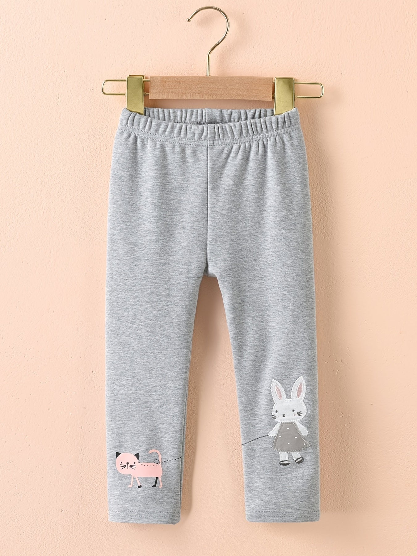 Girls Cat & Rabbit Print Cotton Leggings for Autumn & Spring