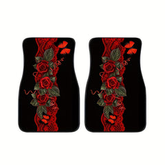 4pcs Rose Flowers Car Seat Cover Set, Front and Rear Seat Mat