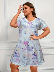 Tie Dye & Butterfly Print V Neck Nightdress