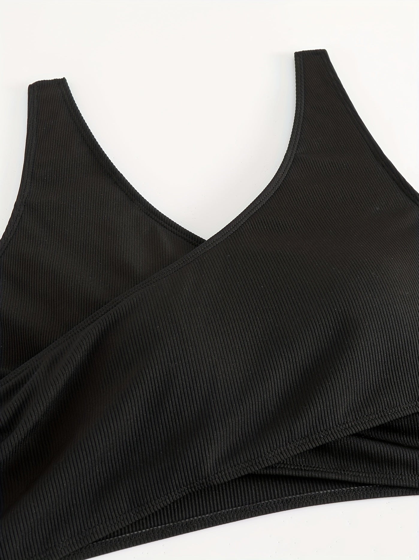 Solid Surplice Neck Crop Tank Top & Panty Swimsuit Set