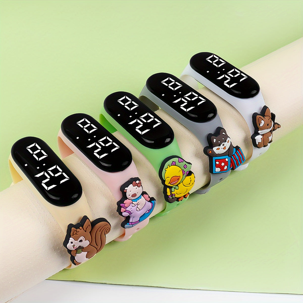 Kids Digital LED Bracelet Watches 5pcs Animal Designs TPU Strap