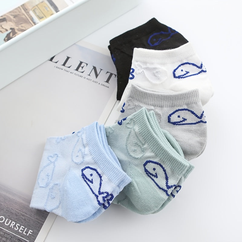 5 Pairs Comfy Textured Ankle Socks Solid Ankle Sock Pack Women's Stockings