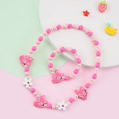 2pcs Cartoon Animal Beaded Necklace Bracelet Set for Girls