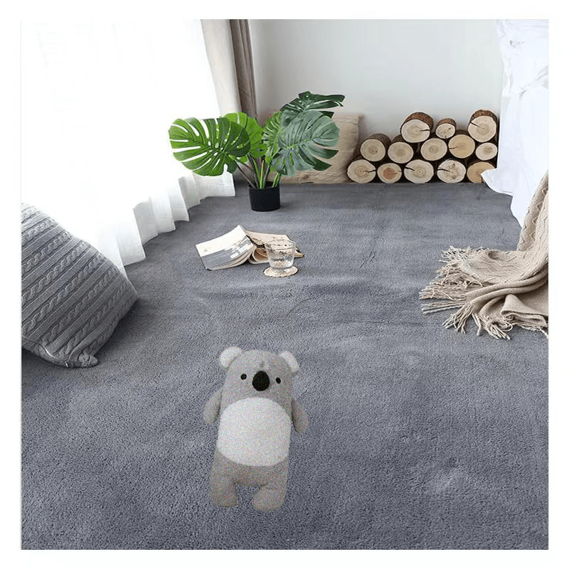 1pc Plush Area Rug Thickened Bedside Carpet Solid Large Area Floor Carpet