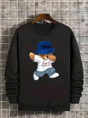 Kid's Cartoon Bear Pattern Sweatshirt SPACE Print Pullover Crew Neck