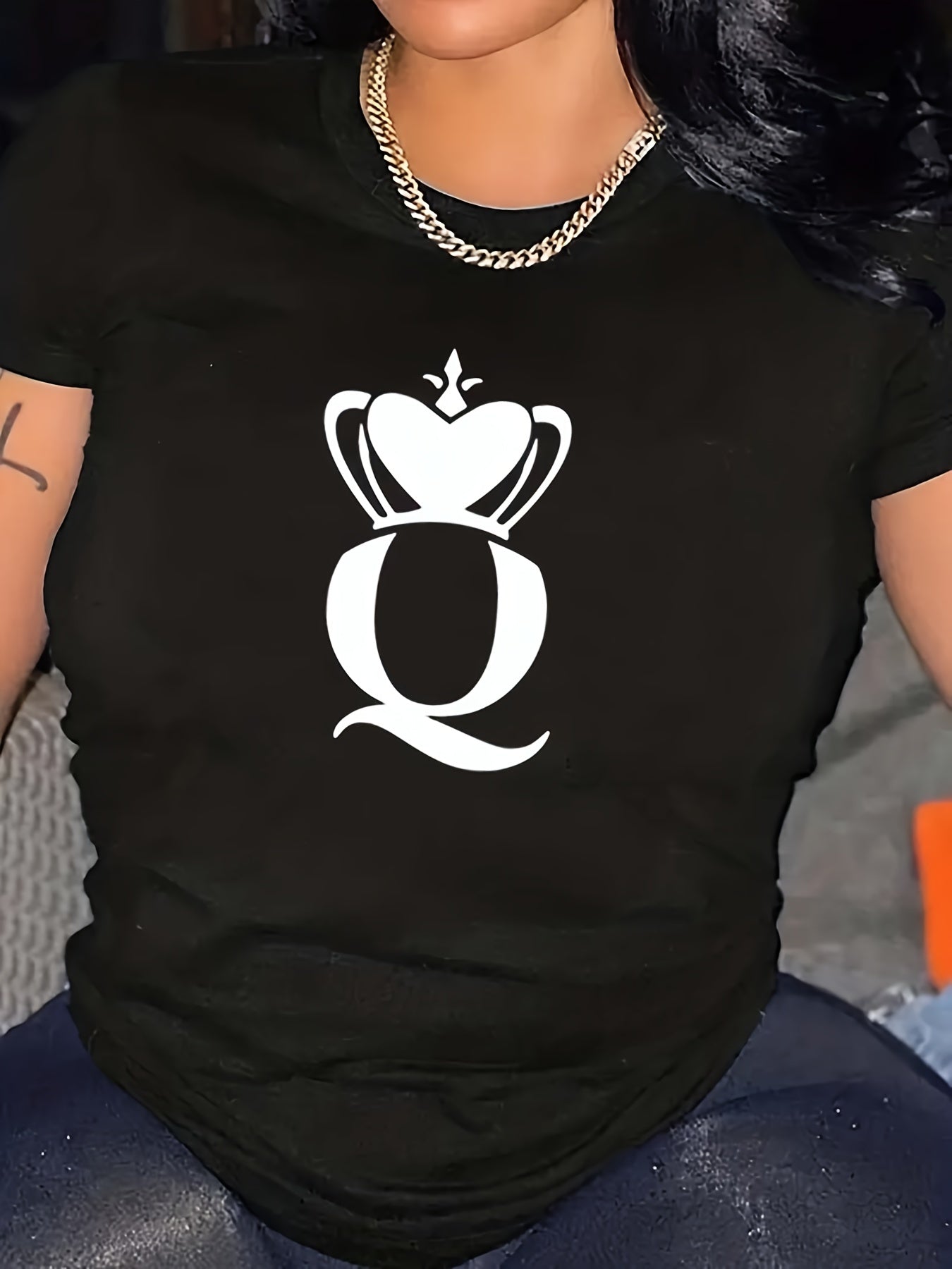 Sports Top Women's Plus Crown Letter Print Fitness Tee