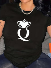 Sports Top Women's Plus Crown Letter Print Fitness Tee