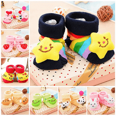 2pairs Baby Socks Slipper Anti Skid Pattern Kids Toddlers Gift Cotton Socks