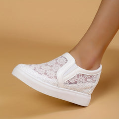 Women's Lace Wedge Heeled Loafers Mesh Slip On Shoes