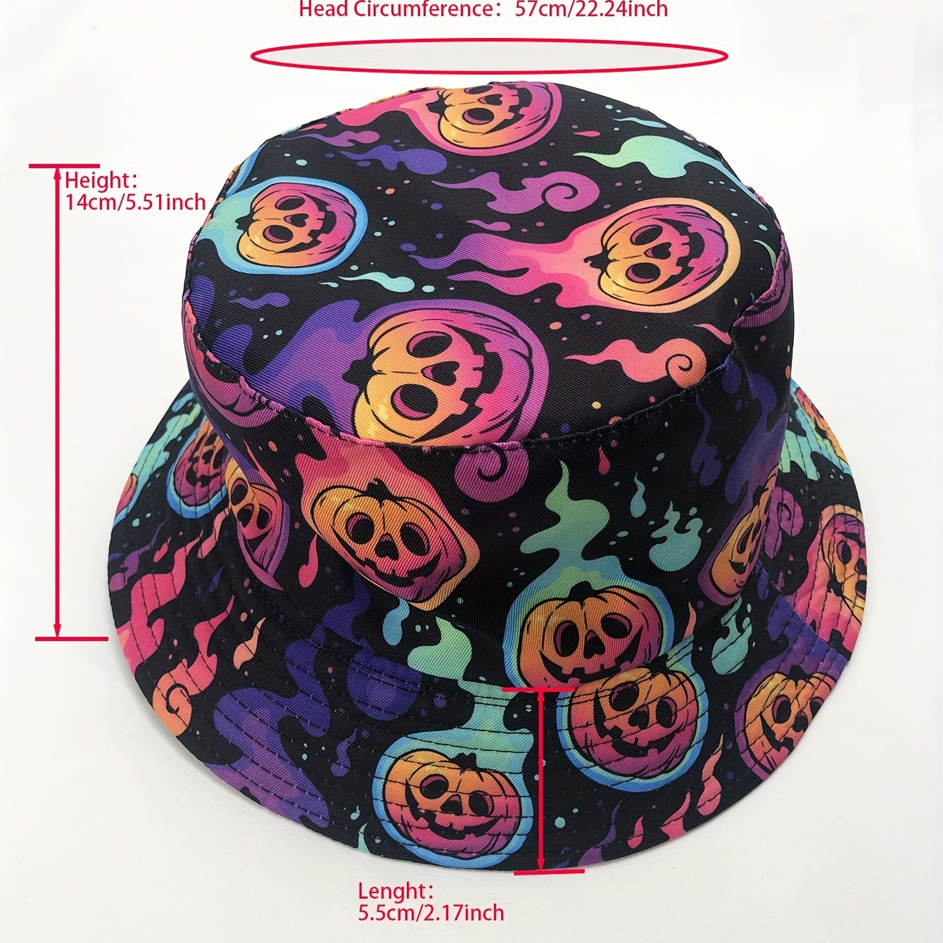 Flame Pumpkin Print Reversible Y2K Bucket Hat Lightweight Halloween