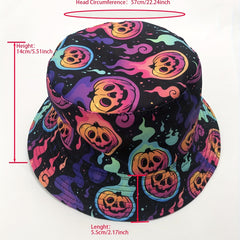 Flame Pumpkin Print Reversible Y2K Bucket Hat Lightweight Halloween