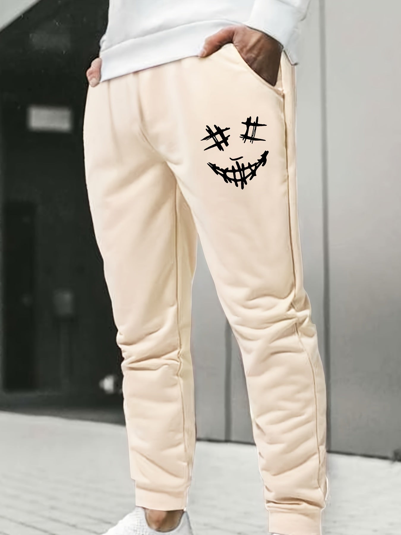 Men s Smile Print Drawstring Sweatpants Elastic Waist Active Pants