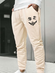 Men s Smile Print Drawstring Sweatpants Elastic Waist Active Pants